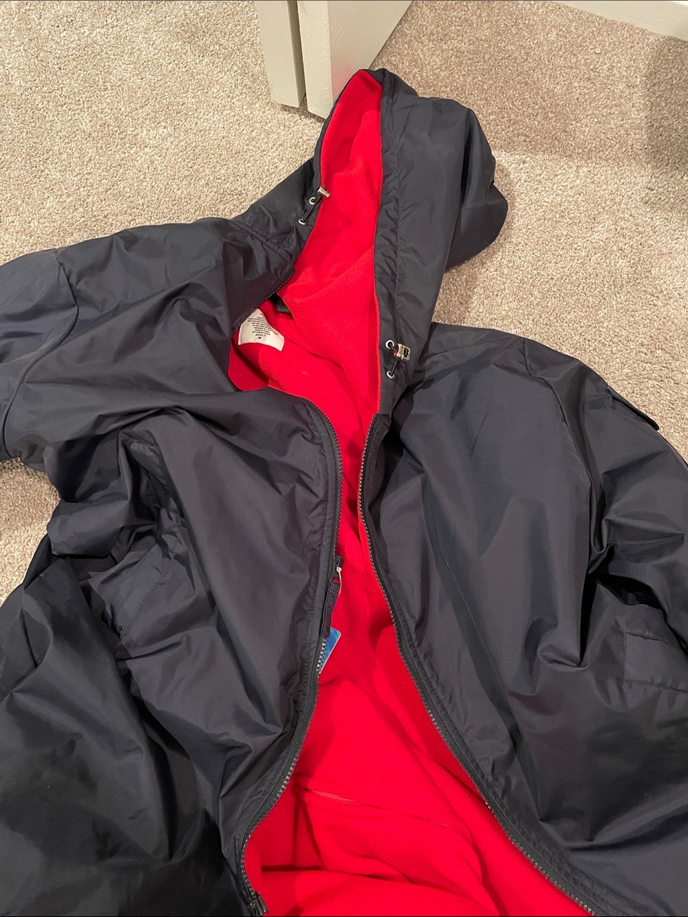 Navy Parka with Red Fleece Lining